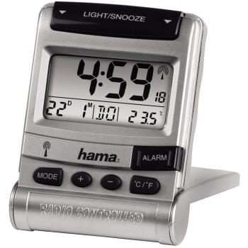 Hama RC100 Travelling Alarm Clock, 80 x 20 x 60 mm, 1xAAA, Plata - Despertador