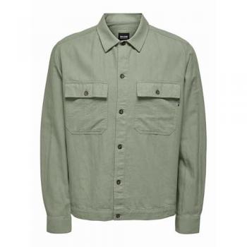 Sobrecamisa de lino marrón Only & Sons Kennet para hombre, de manga larga