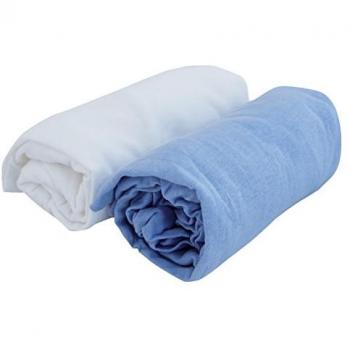 Conjunto de Sábanas Domiva DOUX NID 60 x 120 cm - Jersey Oeko-Tex - Blanco y Azul Cielo (Pack de 2)