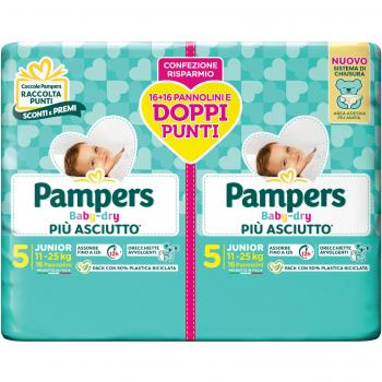 Pañales Pampers Baby-Dry T5 Junior 11-25kg Pack Duo 32 uds