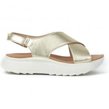 Sandalias de Plataforma de Mujer Javier Larrainzar con Tiras Cruzadas en Piel y Cierre Adherente - Modelo JL538-99 Color Oro Gold