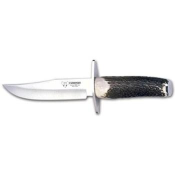 Cuchillo de Caza Bowie Cudeman 280-C con mango de asta de ciervo Hoja de 14 cm con funda de cuero color marrón. Unidad en Liquidación