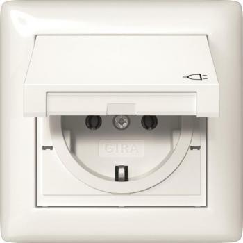 Toma de corriente SCHUKO Gira 415703 con tapa abatible, IP44, marco estándar 55, color blanco puro