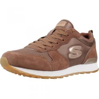 Zapatillas Skechers OG 85 Mujer Marrón Suede/Nylon con Detalles Oro Rosa Talla 36