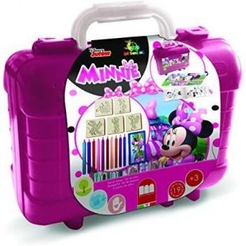 Set de Viaje Timbres y Colores Minnie - Maletín de Plástico con 5 Sellos y 10 Crayones