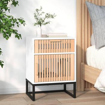 Mesita de noche blanca 40x30x55,5 cm de madera multicapa y hierro