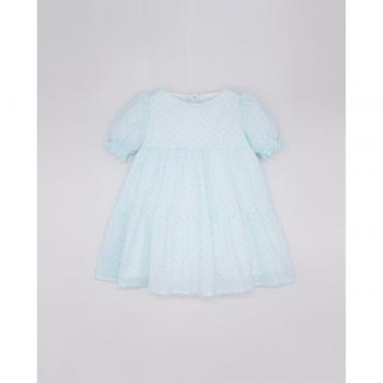 Vestido de bebé niña Fina Ejerique en plumeti azul con manga abullonada