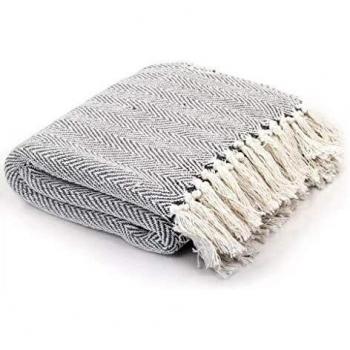 vidaXL Manta en Espiguilla 125x150cm Algodón Gris Decoración Hogar Casa Cama
