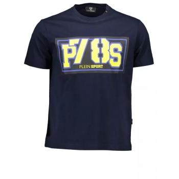 Plein Sport Blue Cotton T-Shirt - S, Male, Short Sleeve, Crew Neck, Print