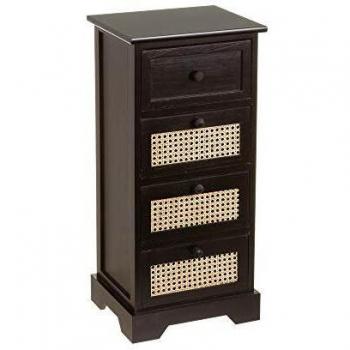 Cajonera Negra de Madera y Mimbre con 4 cajones Vintage de 75x29x35 cm - LOLAhome