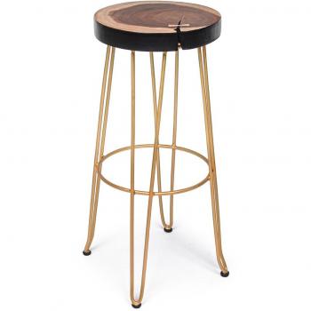 Taburete de bar Rakel en madera y metal dorado - Ø33 cm, altura 74 cm