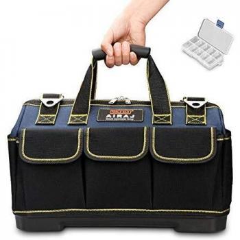 AIRAJ Organizador de Bolsa de Herramientas de 14 pulgadas,Bolsa de Almacenamiento de Herramientas para Trabajo Pesado con Boca Abierta,Bolsa de Electricista de Plástico con Correa de Hombro Ajustable