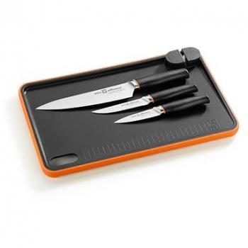 Set de 3 Cuchillos de Acero Inoxidable BRA Efficient con Tabla de Cortar Negra