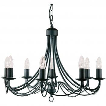 Candelabro sin pantalla Maypole Negro 8 bombillas 100cm, Lámpara de araña Maypole mate-negro, 8 luces