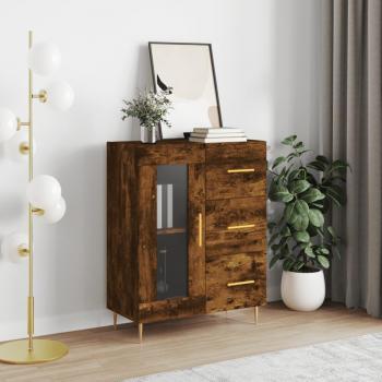 Aparador de madera de ingeniería 69,5x34x90 cm en roble ahumado, mueble de almacenaje para salón, buffet y armario auxiliar