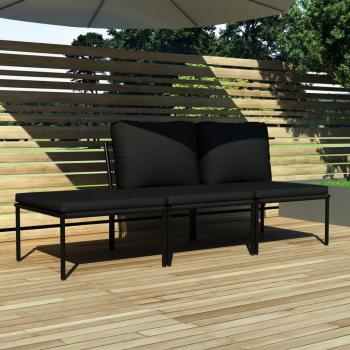 3-Piece Black PVC Garden Lounge Set with Cushions