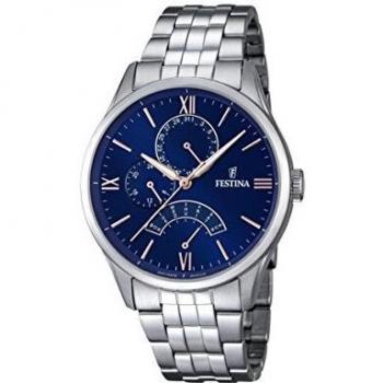 Reloj Festina Retro F16822/3 para Hombre con Esfera Azul y Correa de Acero Plateado