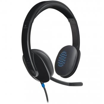 Logitech H540 Auriculares con Cable, Sonido Estéreo con Micrófono con Supresión de Ruido, USB, Controles Integrados en el Auricular, Indicador Luminoso de Silencio, PC/Mac/Portátil/Chromebook - Negro