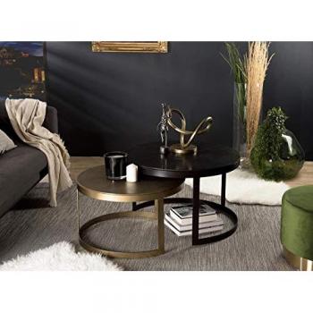 Set de 2 mesas nido redondas apilables de aluminio negro y dorado con patas metálicas semicirculares D75