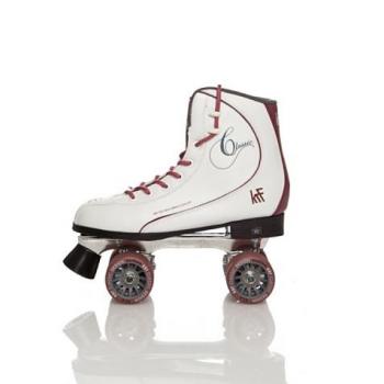 KRF The New Urban Concept Patin Quad Retro Classic - Uso en Interiores y Exteriores, Ruedas 65x35mm 85A, Patines KRF Retro PPH blanco rosado - Talla 35, Krf