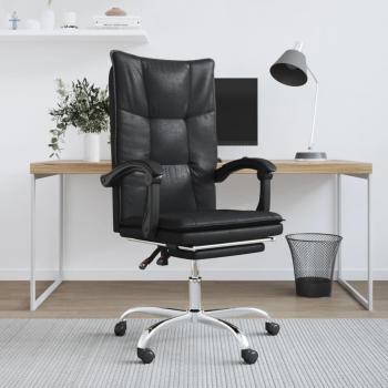 Silla Reclinable de Oficina en Cuero Sintético Negro