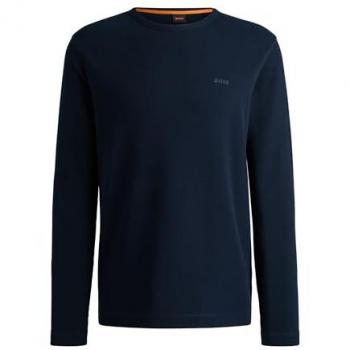 BOSS Orange Tempesto Men's Regular Fit Long Sleeve T-shirt with Embroidered Logo - Dark Blue - Size XL