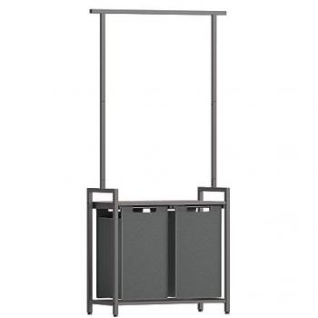 VASAGLE Cesto Doble para Ropa Sucia con Barra Colgante, Estante, 2 Bolsas Extraíbles y Desmontables, 2 x 46 L, Dimensiones: 73 x 33 x 177