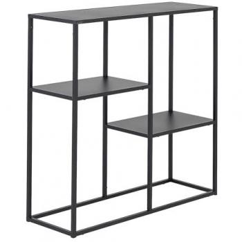 Mesa consola de acero con 3 estantes, 80 x 80 x 26 cm, color negro mate