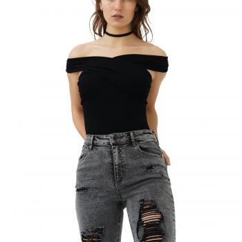 trueprodigy Casual Mujer Marca Bodysuite Basico Ropa Retro Vintage Rock Vestir Moda Sexy Sin Tirantes Sin Manga Slim Fit Designer Fashion Body Mono, Colores:Black, Tamaño:M