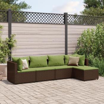 5 Piece Brown Poly Rattan Garden Lounge Set with Cushions