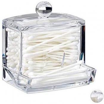 Caja Organizadora de Algodones Acrílica con Tapa, Dispensador para Baño, Tamaño M, Transparente - Relaxdays