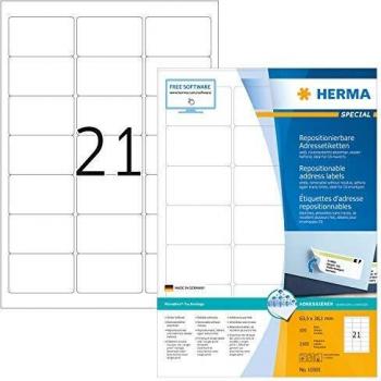 HERMA Etiquetas Universal Especial Extraíbles 63,5 x 38,1 mm, blancas, 100 hojas Din A4, 2100 unidades
