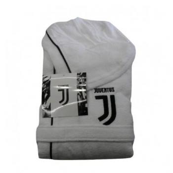 Albornoz Infantil Juventus 12-14 Años Microspugna 100% Algodón Blanco con Bordes Negros - Producto Oficial