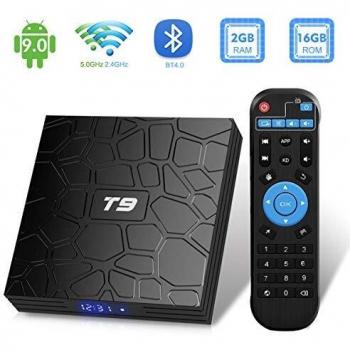 Android TV Box, T9 Android 9.0 TV Box 2GB RAM / 16GB ROM RK3318 Quad-Core Support 2.4 / 5Ghz WiFi BT4.0 4K 3D HDMI DLNA Smart TV Box