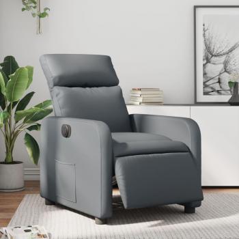 Silla reclinable eléctrica de cuero sintético gris Vidaxl