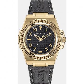 Versace Reloj de hombre Greca Reaction VE3I00222 de piel negro y acero, resistencia al agua 5 ATM