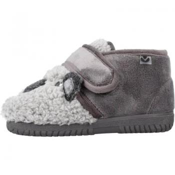 Zapatillas de casa de pelo animalitos con cierre adherente y suela al tono para bebés y niños Victoria 105119V GRIS
