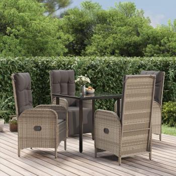 5-Piece Black and Grey Poly Rattan Garden Lounge and Dining Set with Cushions