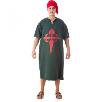 Disfraz Adulto Túnica Medieval Verde con Cruz de Santiago