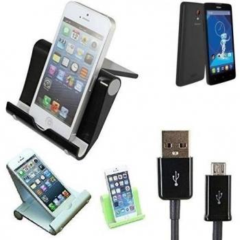 Estación de acoplamiento universal para Haier Phone L52, negro, fuerte, ligero y compacto | Sostenedor del soporte + cable Multi-ángulo para las tabletas, e-readers y smartphones Docking Station cuna del muelle Tischständer Tischhalter Reisedock, plás