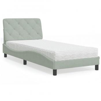 Cama con colchón terciopelo gris claro 80x200 cm