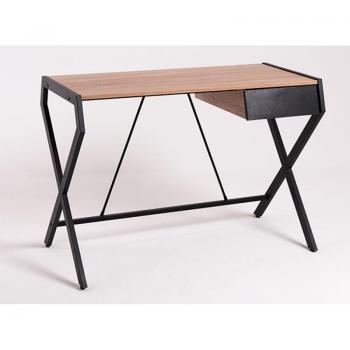 Escritorio industrial 100 cm con 1 cajón de madera clara y metal negro Louna