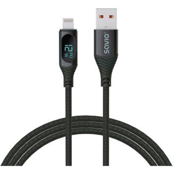 Cable Savio USB - Lightning con Pantalla CL-173, 1 m, Negro