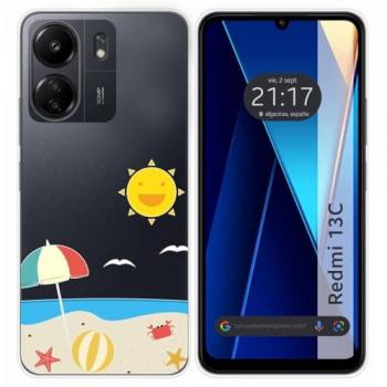 Funda Silicona Transparente para Xiaomi Redmi 13C con Diseño de Playa y Dibujos