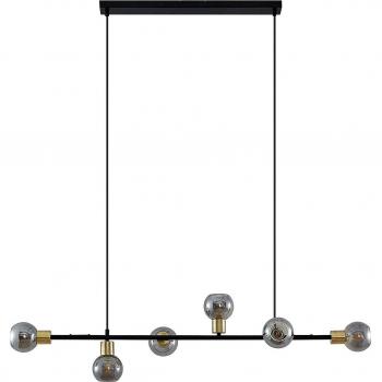 Lámpara colgante Lindby Biscala, negro/latón/humo, cristal, diseño moderno, material metal y cristal, acabado en negro y latón, tipo de luz: LED compatible
