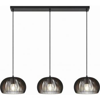 Lámpara colgante Jusra de metal negro, 3 bombillas E27, estilo vintage, ideal para salón y comedor