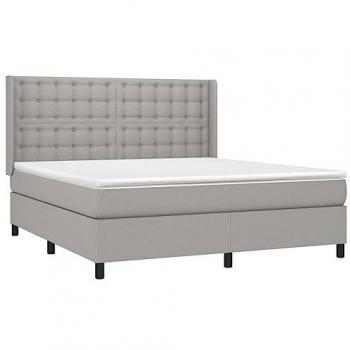 Cama box spring colchón y luces LED tela gris claro 180x200 cm