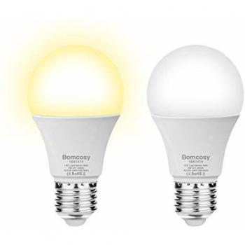 Bomcosy Bombillas Sensor de Luz LED E27 9W Blanco Frio 6000K Auto ON / off para Garaje Pasillo Sótano Escaleras 2 Unidades [Clase de eficiencia energética A+]