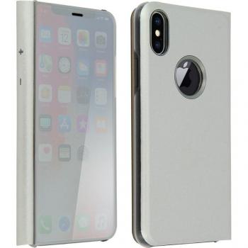 Funda Libro Billetera Efecto Espejo Plata iPhone X