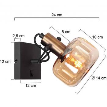 Aplique de pared Glaslic ámbar, 1 luz, cristal y metal